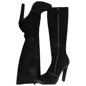 Alaïa Paris Black Leather Knee-High Zipper Boots 40.5 Italy